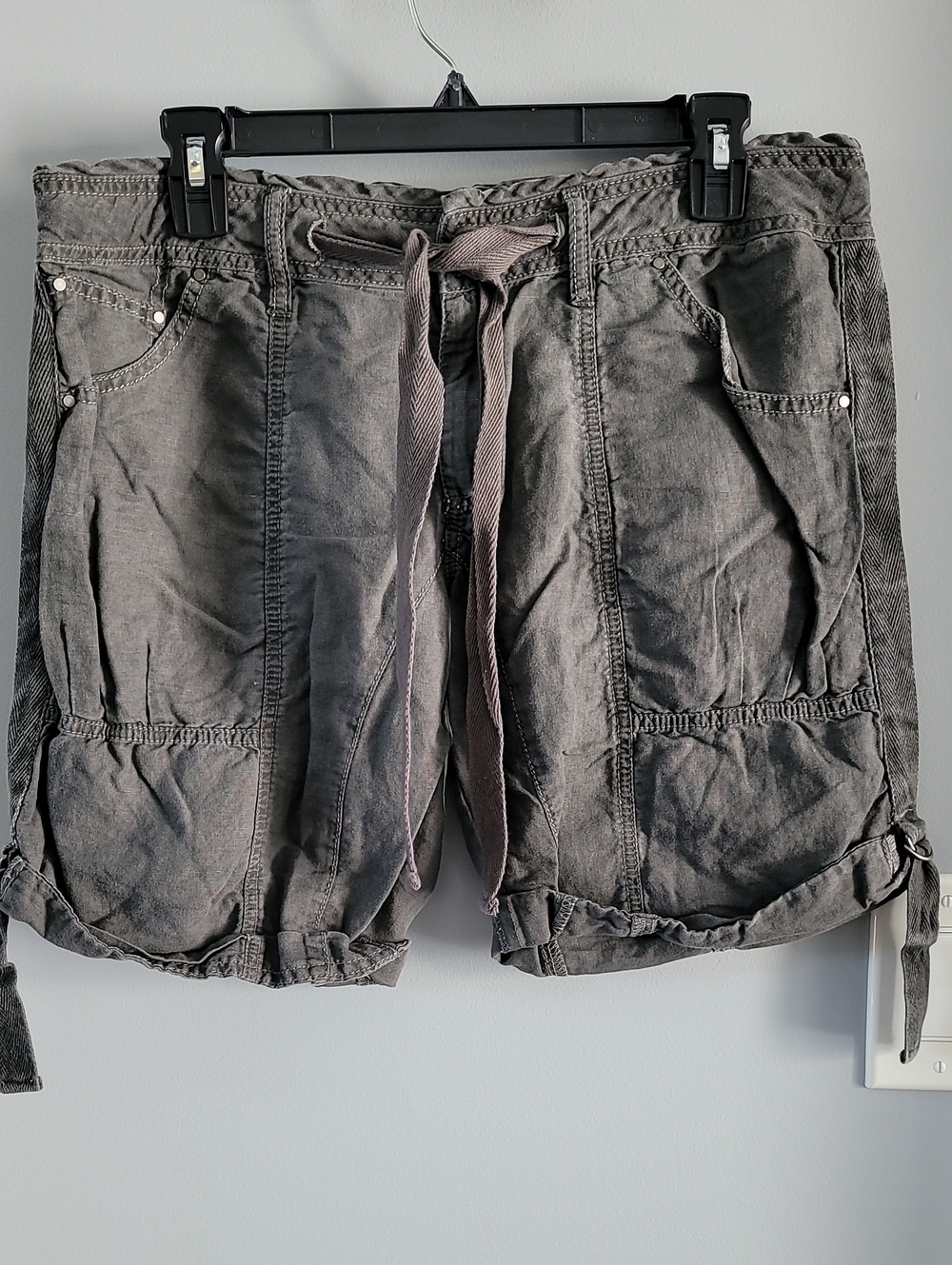 Free People Vintage Gray Drawstring Cargo Bermudas